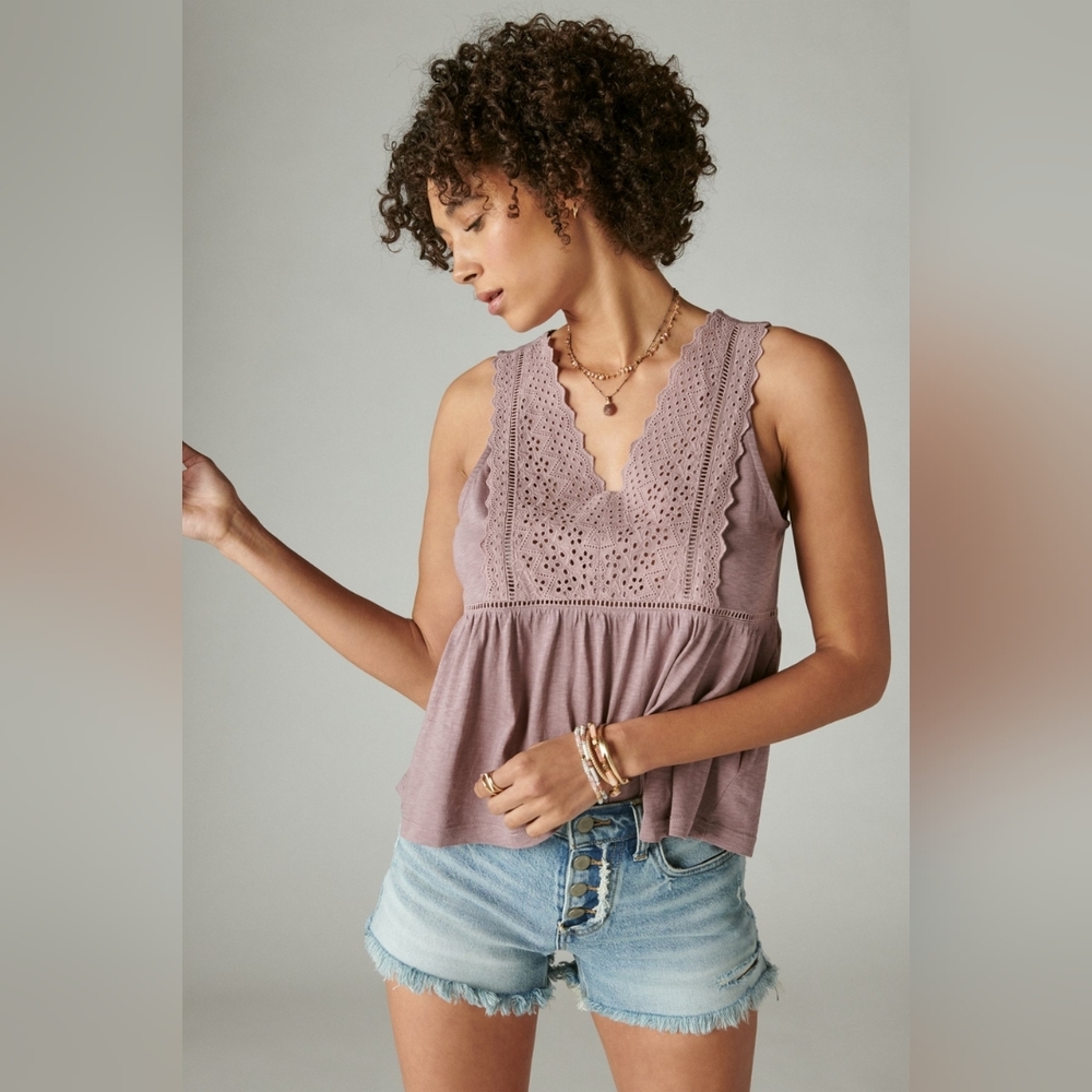 Lucky Brand Elderberry Purple Lace Knit Peplum Tank Top Size Small